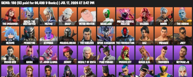 Fortnite Accounts listing: LVL 2633 - The Imagined - Renzo the Destroyer - 150 Outfits - 150 outfits