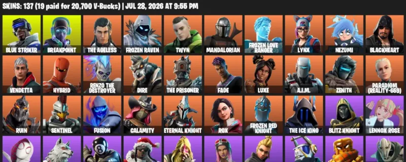 Fortnite Accounts listing: LVL 4027 - Blue Striker - Breakpoint - 137 Outfits - 137 outfits
