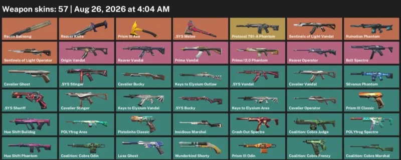 Valorant account inventory for LVL 126 · Reaver Knife & Sys Vandal