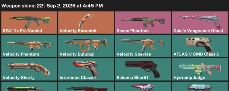 Valorant account inventory for LVL 176 · Velocity Karambit & Death Wish Sheriff