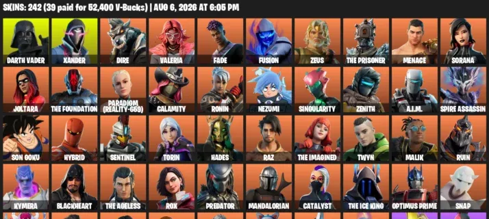 Fortnite account inventory for LVL 4411 - Darth Vader - Xander - 242 Outfits