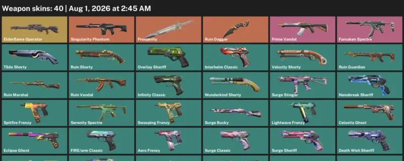 Valorant account inventory for LVL 338 · Elderflame Operator & Ruin Dagger