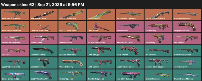 Valorant account inventory for LVL 181 · Forsaken Ritual Blade & XerØFang Knife