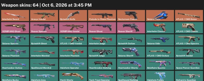 Valorant account inventory for LVL 90 · Araxys Vandal & 64 Skins Byteshift Knife