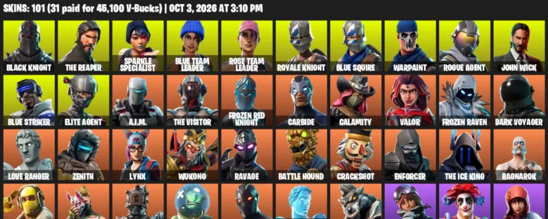 Fortnite account inventory for Black Knight - The Reaper - 101 Outfits