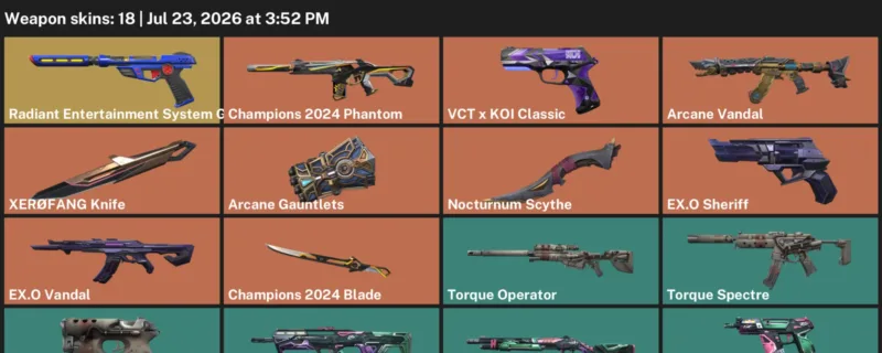 Valorant Accounts listing: LVL 23 · Champions 2024 Blade & Nocturnum Scythe · 18 Skins - Unranked, 18 skins