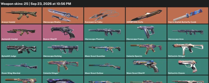 Valorant account inventory for LVL 30 · Kuronami no Yaiba & XerØFang Knife & Araxys Vandal
