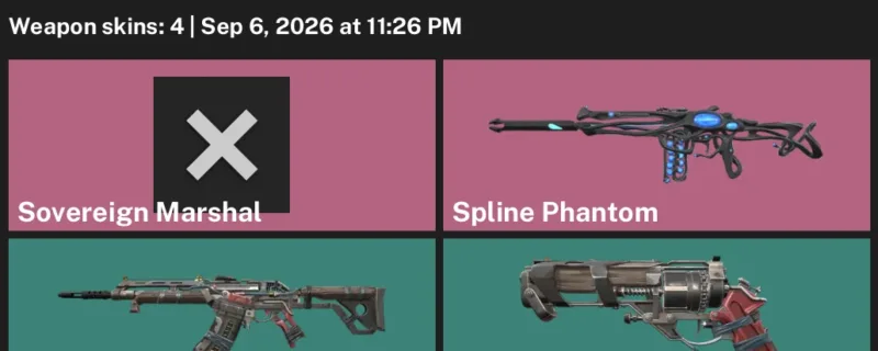 Valorant account inventory for LVL 23 · Sovereign Marshal & Spline Phantom & Wasteland Vandal