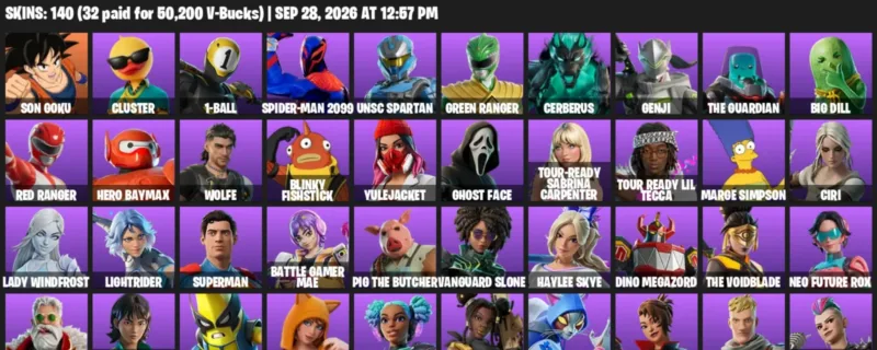 Fortnite account inventory for Son Goku - Cluster - 120 Outfits