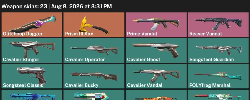 Valorant account inventory for LVL 30 · Glitchpop Dagger & Cavalier Vandal