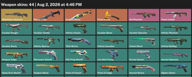 Valorant account inventory for LVL 211 · Reaver Knife & Aerosol Operator