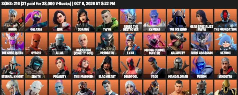 Fortnite account inventory for Ronin - Galaxia - 120 Outfits