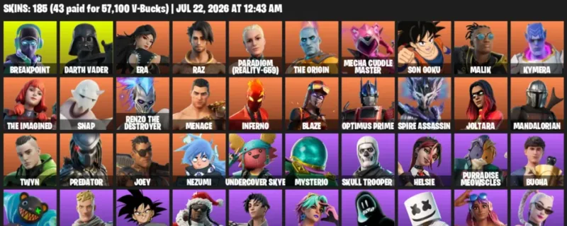 Fortnite Accounts listing: LVL 2183 - Breakpoint - Darth Vader - 185 Outfits - 185 outfits