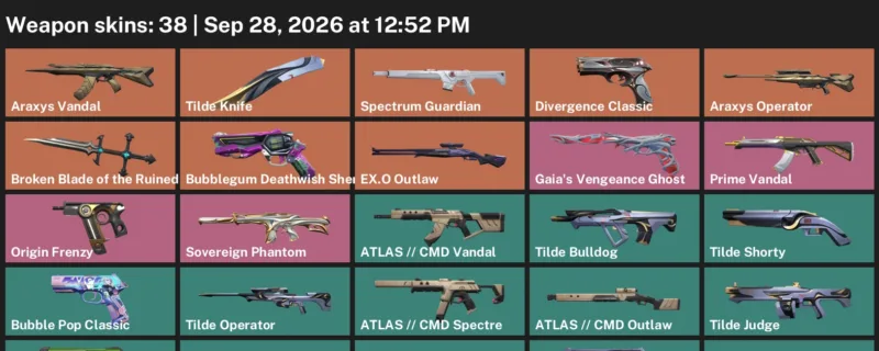 Valorant account inventory for LVL 128 · Araxys Vandal & Araxys Operator