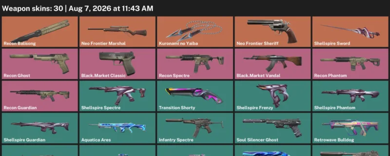 Valorant account inventory for LVL 83 · 30 Skins Kuronami no Yaiba & Black.Market Vandal