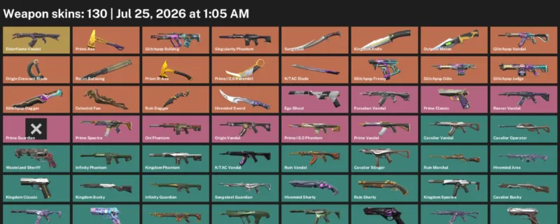 Valorant Accounts listing: LVL 222 · Celestial Fan & Glitchpop Dagger · 130 Skins - Gold 3, 130 skins