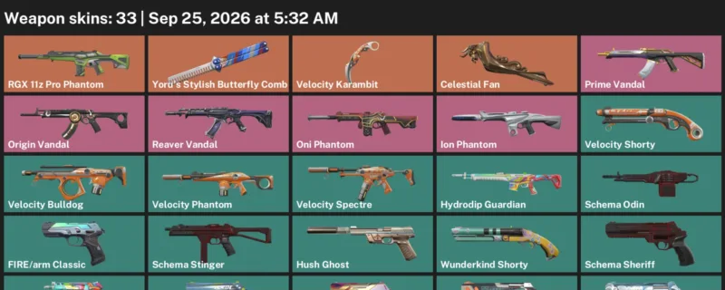Valorant account inventory for LVL 207 · Celestial Fan & Velocity Karambit & 33 Skins Celestial Fan