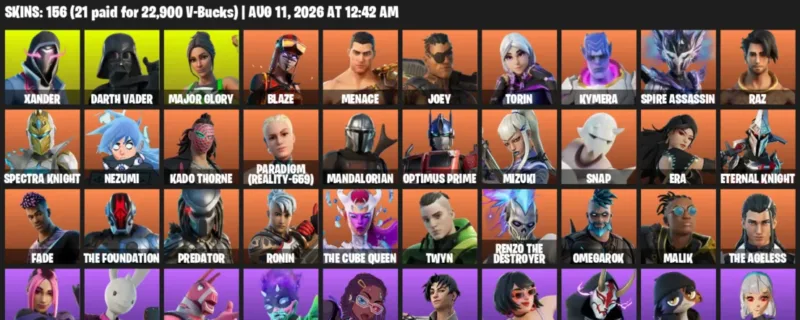 Fortnite account inventory for LVL 2682 - Xander - Darth Vader - 156 Outfits