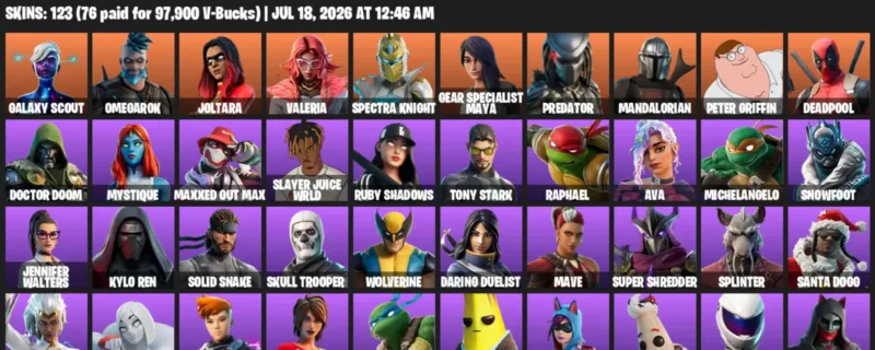 Fortnite Accounts listing: LVL 1278 - Galaxy Scout - Omegarok - 123 Outfits - 123 outfits