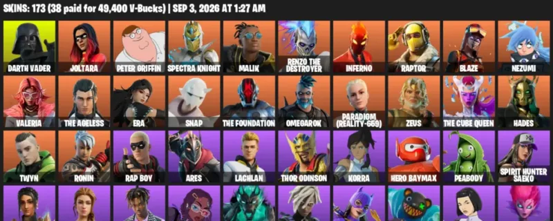 Fortnite account inventory for LVL 2863 - Darth Vader - Joltara - 173 Outfits