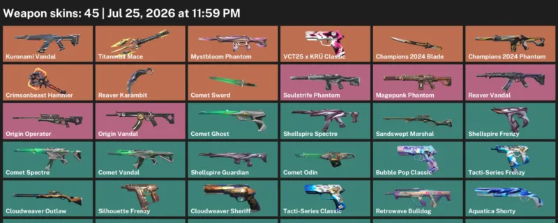 Valorant Accounts listing: LVL 139 · Champions 2024 Blade & Comet Sword · 45 Skins - Bronze 1, 45 skins