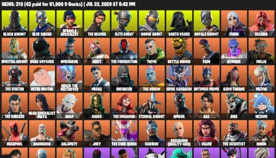Fortnite Accounts listing: LVL 4381 - Black Knight - Blue Squire - 319 Outfits - 319 outfits