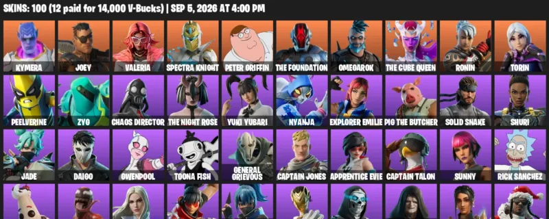 Fortnite account inventory for LVL 2921 - Kymera - Joey - 100 Outfits