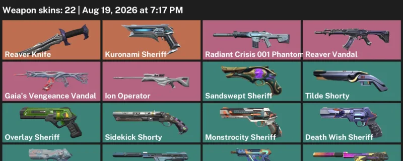 Valorant account inventory for LVL 245 · Reaver Knife & Gaia's Vengeance Vandal