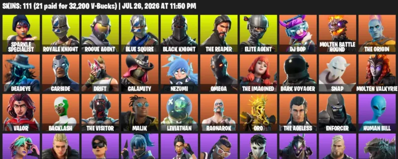 Fortnite Accounts listing: LVL 1970 - Sparkle Specialist - Royale Knight - 111 Outfits - 111 outfits