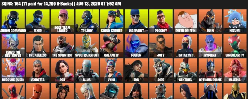 Fortnite account inventory for LVL 2524 - Carbon Commando - Fixer - 164 Outfits