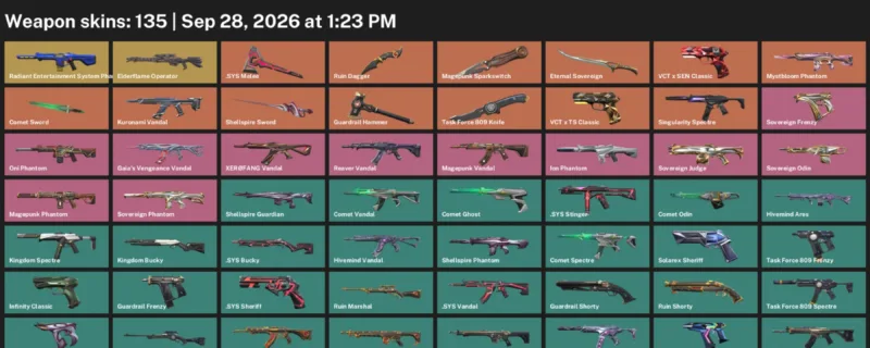 Valorant account inventory for LVL 294 · Ruin Dagger & Task Force 809 Knife