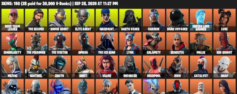 Fortnite account inventory for Rose Team Leader - The Reaper - 120 Outfits