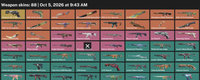 Valorant account inventory for LVL 112 · Champions 2022 Butterfly Knife & 2.0 Karambit