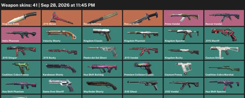 Valorant account inventory for LVL 131 · Reaver Knife & Kingdom Knife