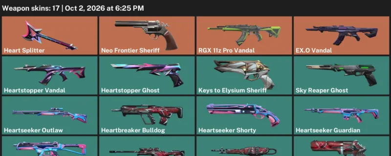 Valorant account inventory for LVL 61 · 17 Skins EX.O Vandal & EX.O Vandal & Heart Splitter