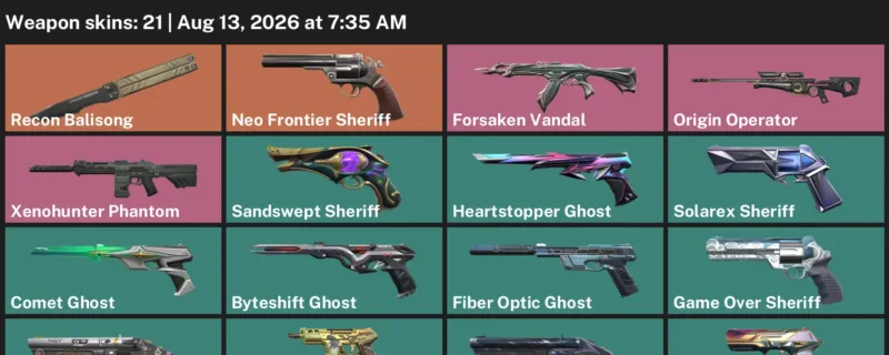 Valorant account inventory for LVL 225 · Xenohunter Phantom & Forsaken Vandal