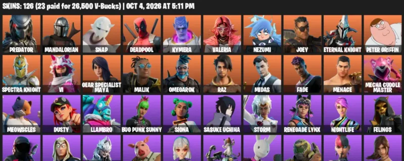 Fortnite account inventory for Predator - Mandalorian - 120 Outfits