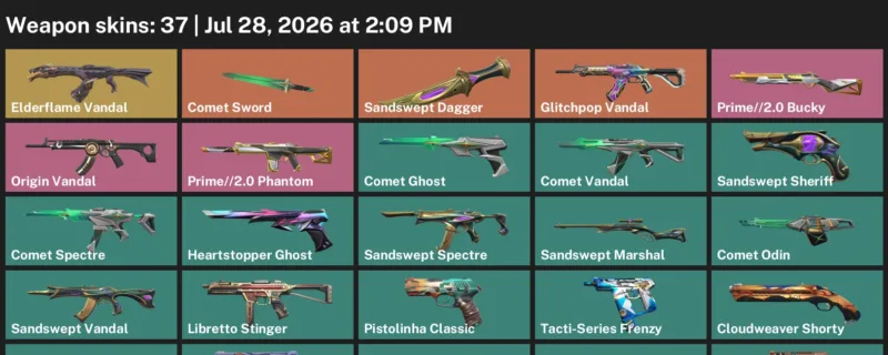 Valorant Accounts listing: LVL 230 · Comet Sword & Sandswept Dagger · 37 Skins - Bronze 2, 37 skins