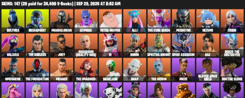 Fortnite account inventory for Sultura - Breakpoint - 120 Outfits