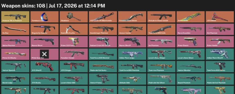 Valorant Accounts listing: LVL 118 · .SYS Melee & Forsaken Ritual Blade · 108 Skins - Bronze 1, 108 skins