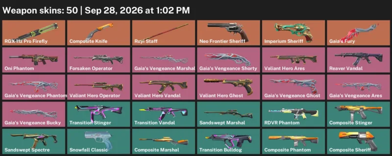 Valorant account inventory for LVL 61 · Composite Knife & Composite Phantom