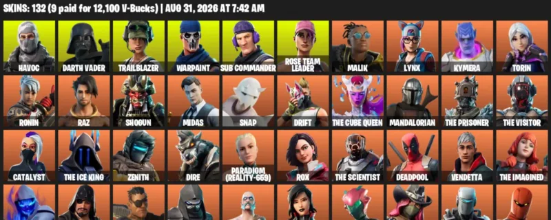 Fortnite account inventory for LVL 1367 - Havoc - Darth Vader - 132 Outfits