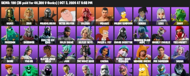 Fortnite account inventory for Hades - Zeus - 120 Outfits