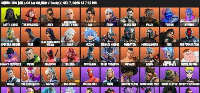 Fortnite account inventory for LVL 2661 - Darth Vader - The Imagined - 256 Outfits
