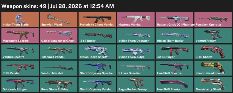 Valorant Accounts listing: LVL 175 · Iridian Thorn Blade · 49 Skins - Silver 3, 49 skins