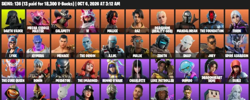 Fortnite account inventory for Darth Vader - Mecha Cuddle Master - 120 Outfits