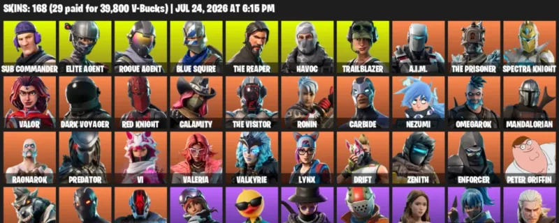Fortnite Accounts listing: LVL 1808 - Sub Commander - Elite Agent - 168 Outfits - 168 outfits