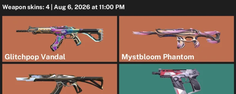 Valorant account inventory for LVL 87 · Glitchpop Vandal & Mystbloom Phantom