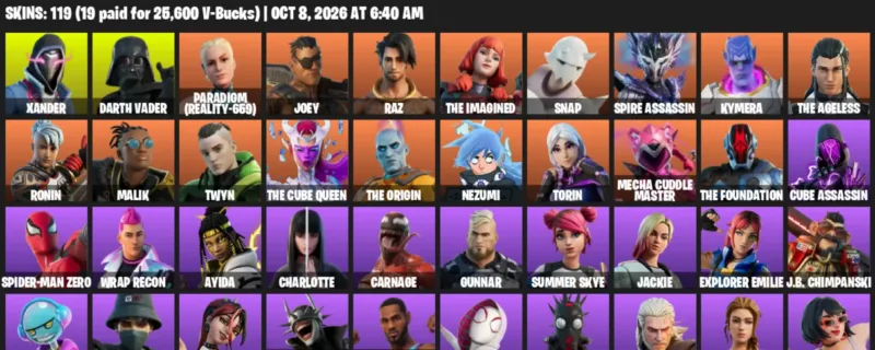Fortnite account inventory for Xander - Darth Vader - 119 Outfits