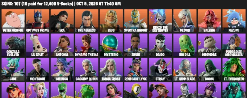 Fortnite account inventory for Peter Griffin - Optimus Prime - 107 Outfits